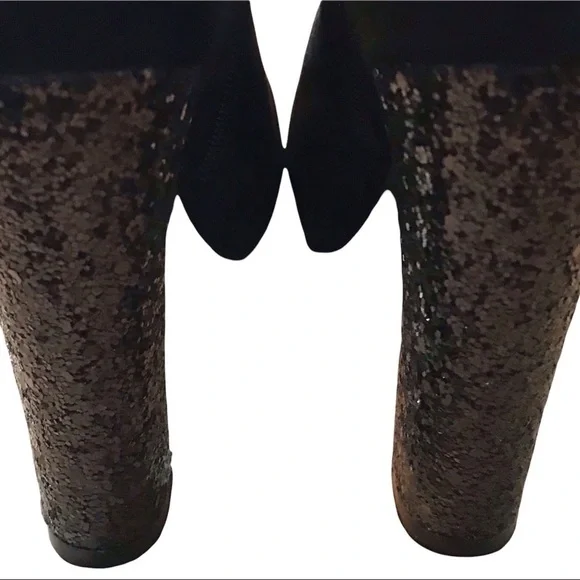 Michael Shannon Tosca Blu Shoes Black Glitter Block Heel Bootie - Picture 9 of 11